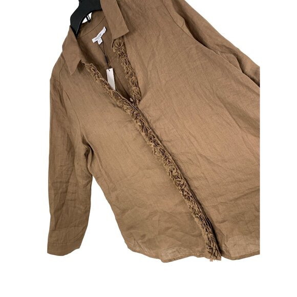 Chico's Linen Tunic Blouse Ruffle Trim Long Sleeves Size 14 XL Brown RP10240 - Picture 6 of 6